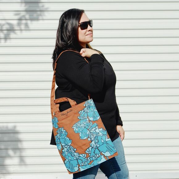 NWT Marc Jacobs Brown Blue Pansy Floral Crossbody Tote Bag - Picture 1 of 11